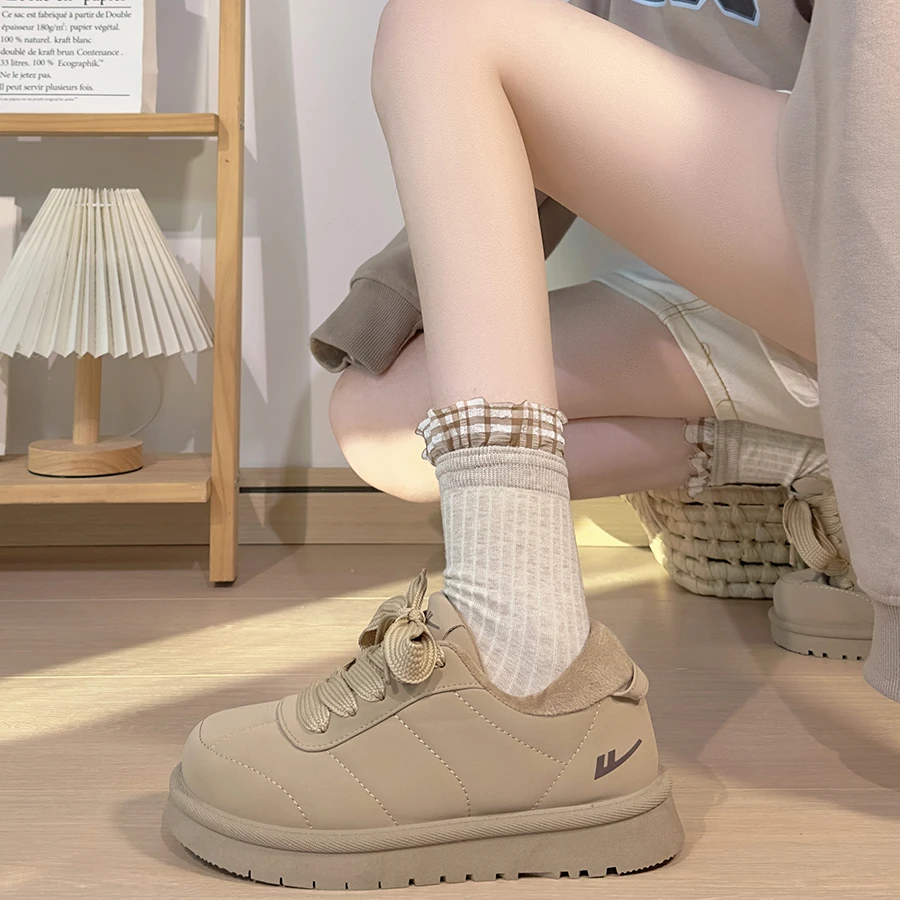 回力棉鞋女冬季加绒外穿2025新款一脚蹬厚底增高大头面包鞋雪地靴