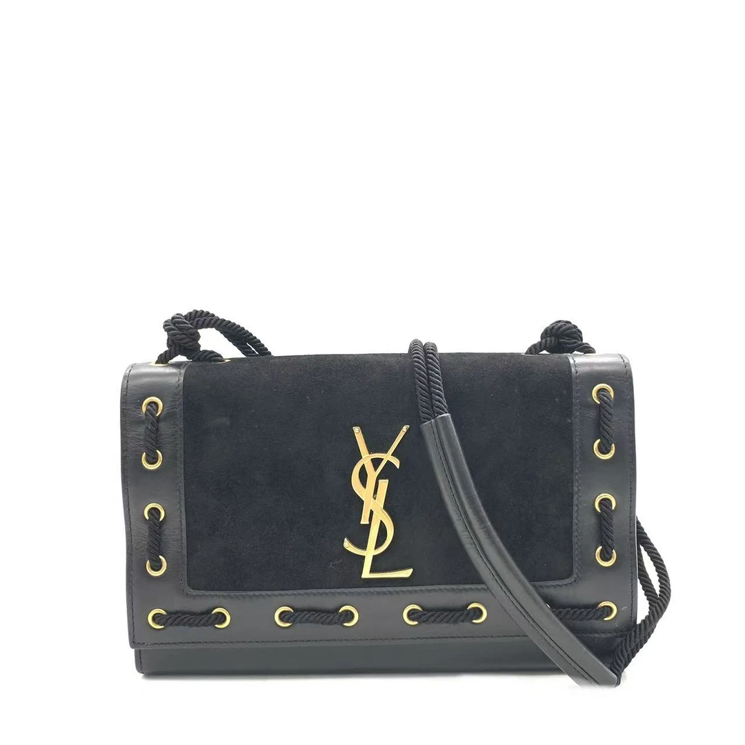 95新 YSL/圣罗兰 【安则专属】黑金丝绒斜跨