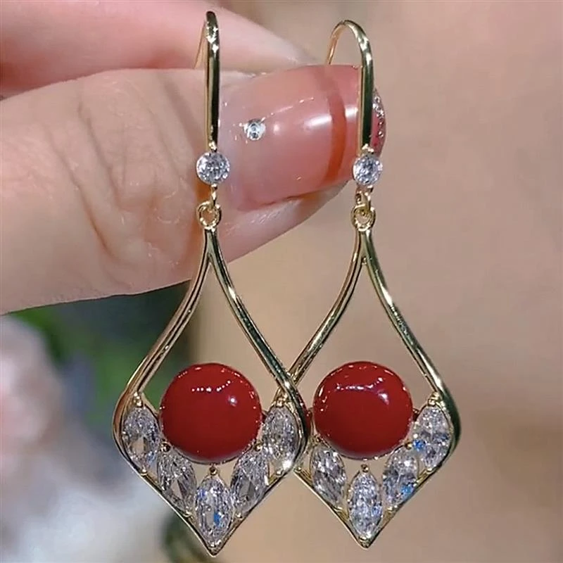 新款925银2025年新款潮红色过年耳环女高级感时尚洋气耳扣耳坠女