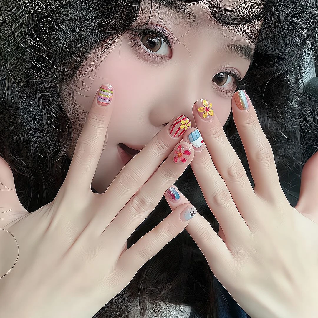 【田园少女】可爱ins纯手工猫眼花心小狗美甲多巴胺短款新款穿戴甲