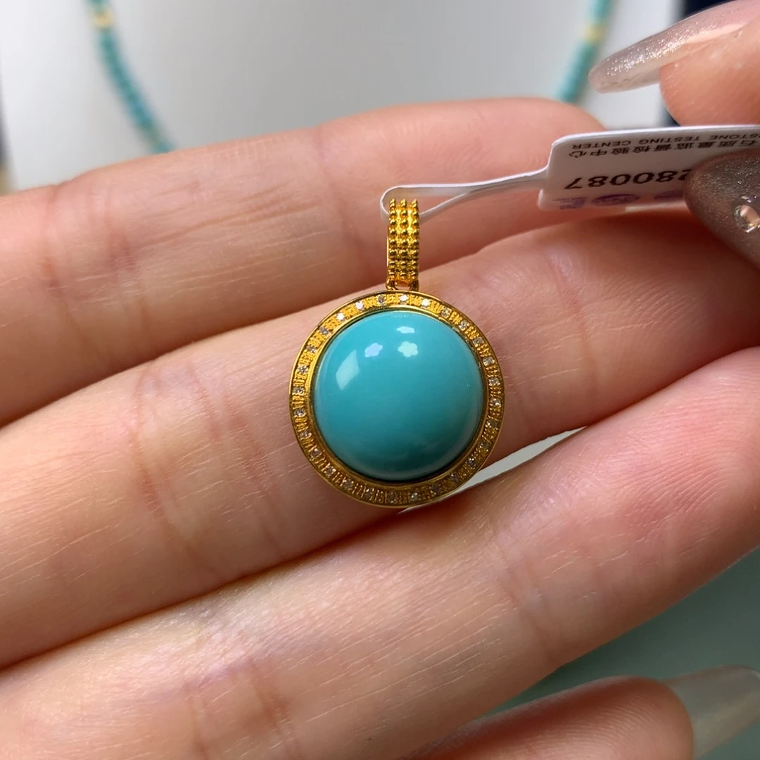 绿松石吊坠18K金镶嵌