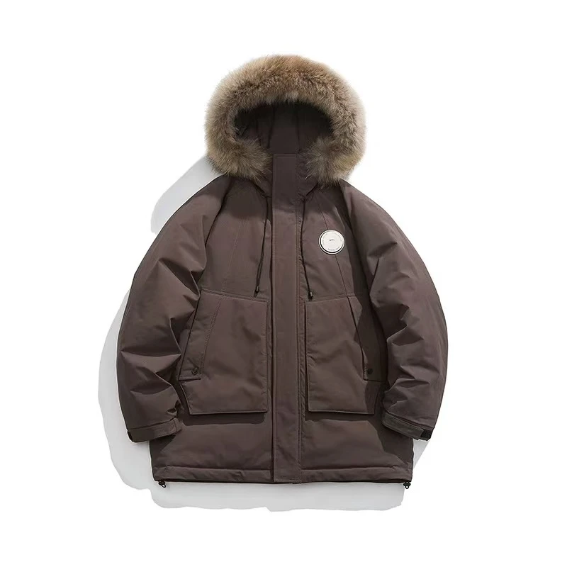 『大毛领』美式毛领防寒派克服 情侣宽松款保暖羽绒连帽外套