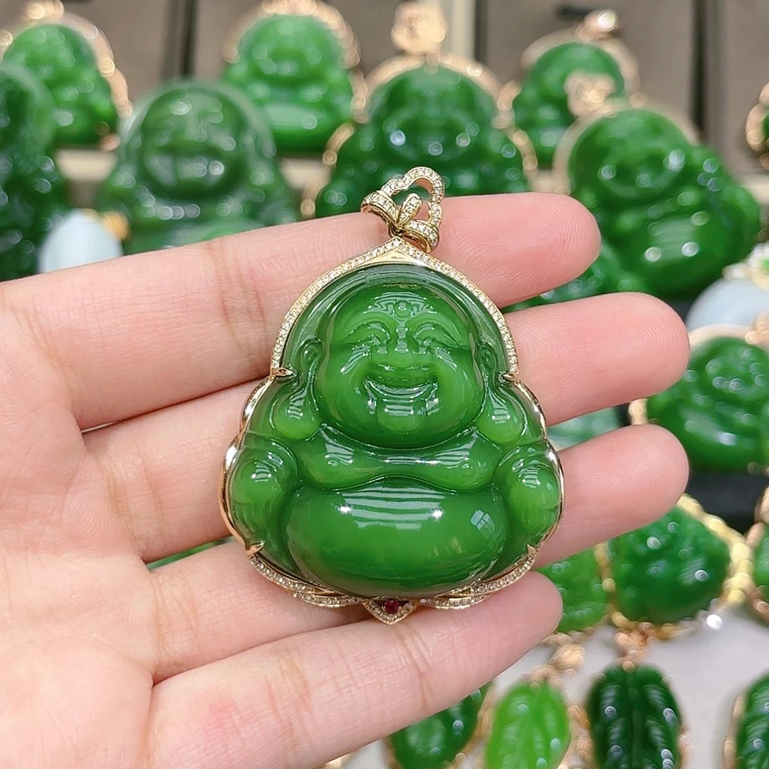 和田玉（碧玉）颈饰18K金镶嵌