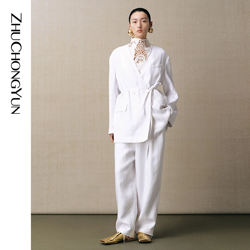 【大秀同款】ZHUCHONGYUN2025夏中式极简带收腰西装C1FZ22413