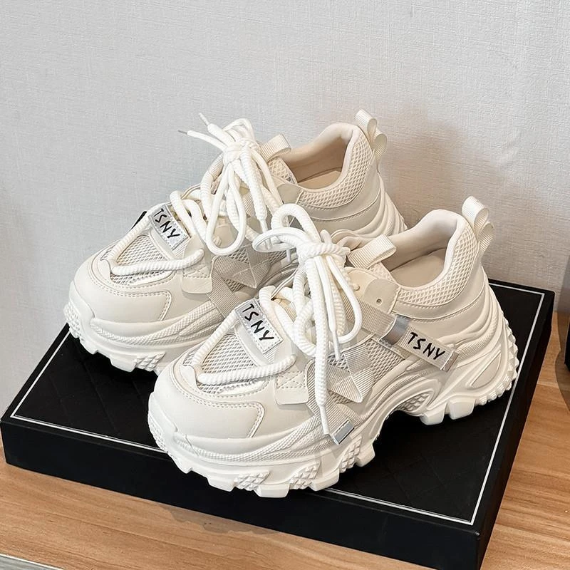 【韩国JTG&Shoes官方正品】潮牌老爹鞋女薄厚底真皮镂空透气增高鞋