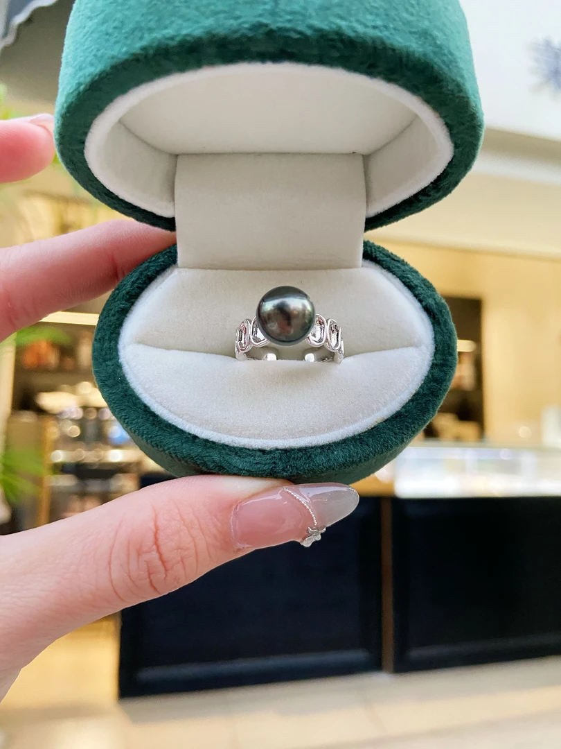 大溪地黑珍珠小银豆豆戒指（多样性发一）