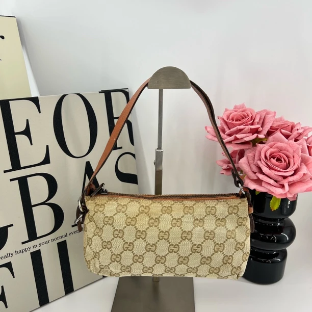 95新 GUCCI/古驰 8231/老花橘色腋下麻将包