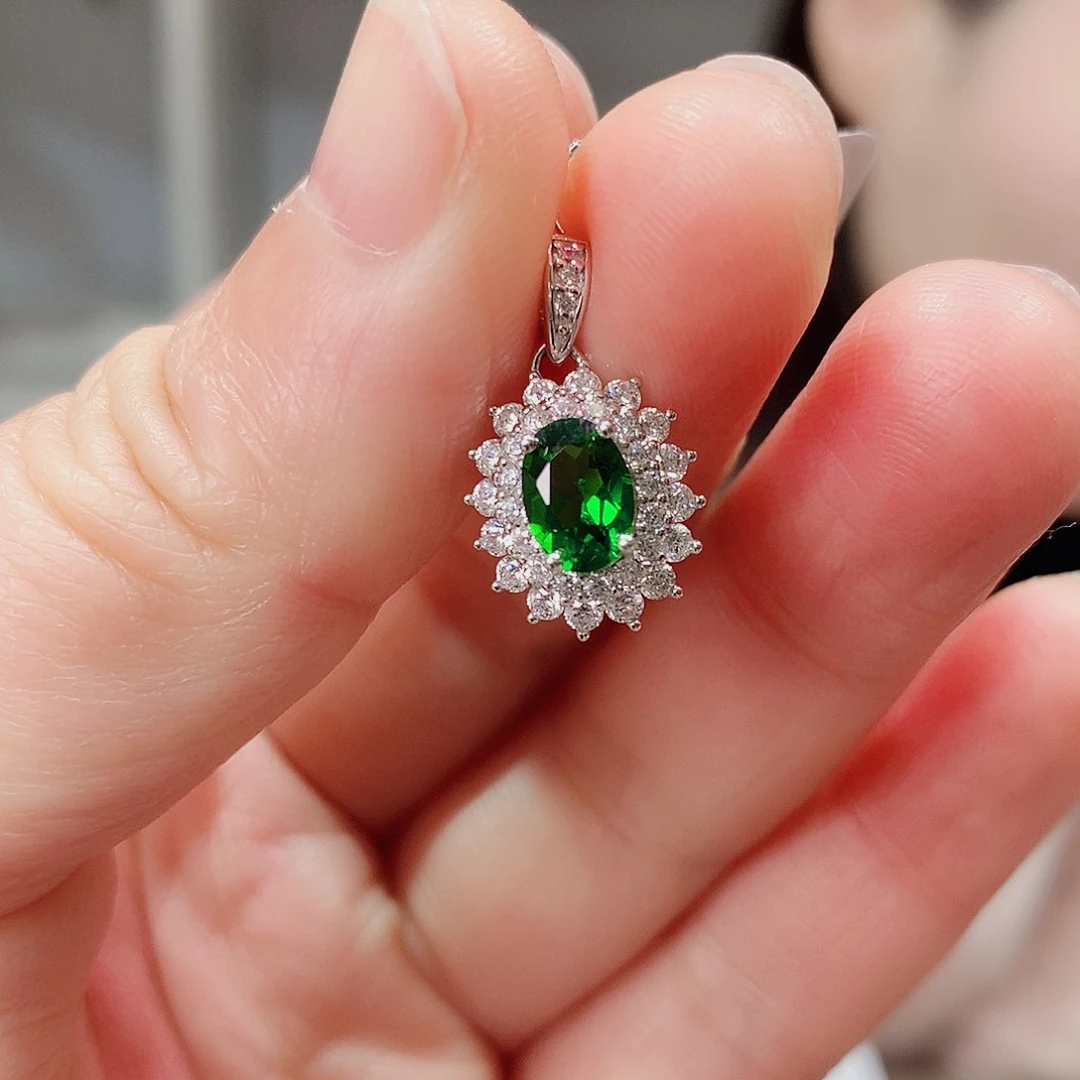 透辉石吊坠超美银S925镶嵌