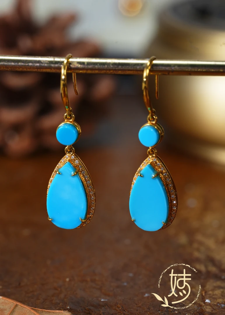 【婧婧精选】臻品 · 克拉级睡美人蓝松水滴18k金耳坠