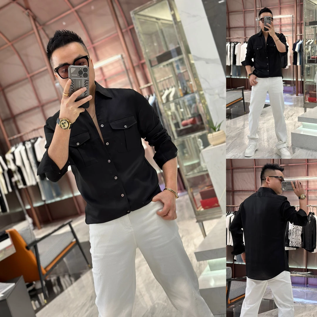 【发现者】2025新品欧货长袖休闲轻奢衬衫时尚男士猎装衬衣YN18026