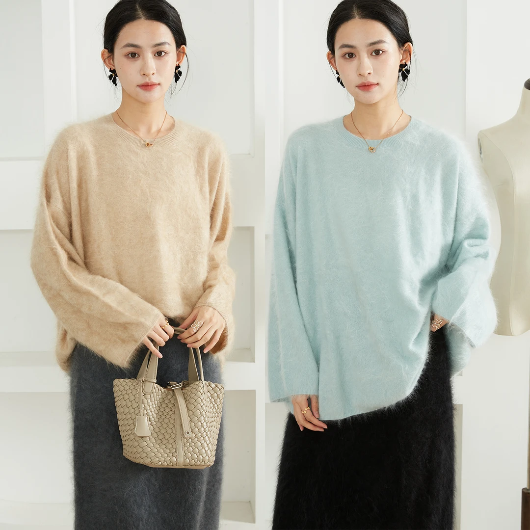 SILVIYE100山羊绒无缝圆领拉绒羊绒衫宽松慵懒针织毛衣冬MY52052