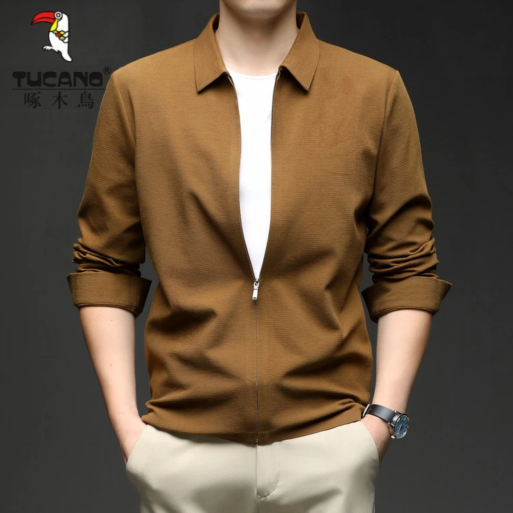 啄木鸟中年男士夹克衫2025春秋棉质亲肤透气拉链外套休闲百搭上衣