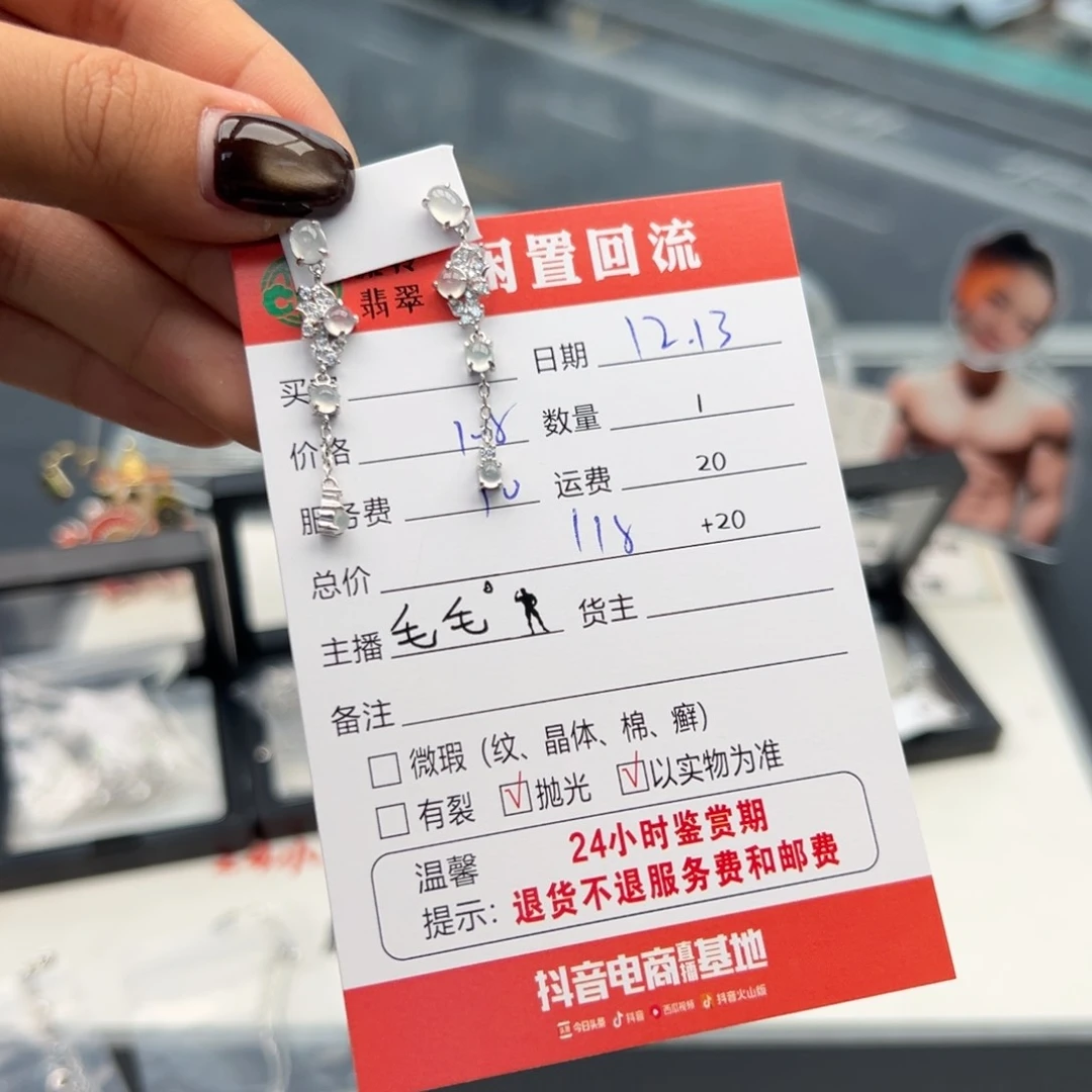银S925镶嵌翡翠耳饰