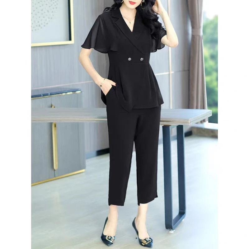 3085-2025年春季新款时尚气质显瘦上衣+裤子两件套
