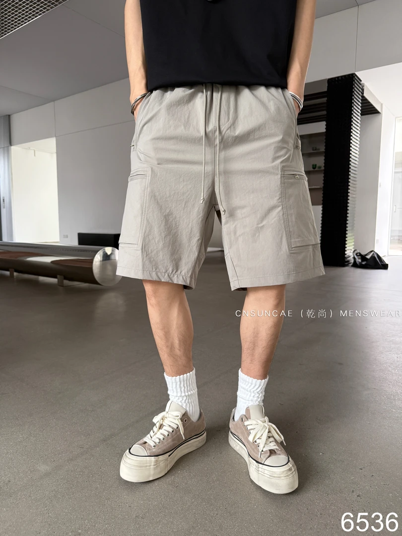 薄款透气吸汗直筒宽松潮流夏季速干工装运动百搭拉链口袋短裤6536