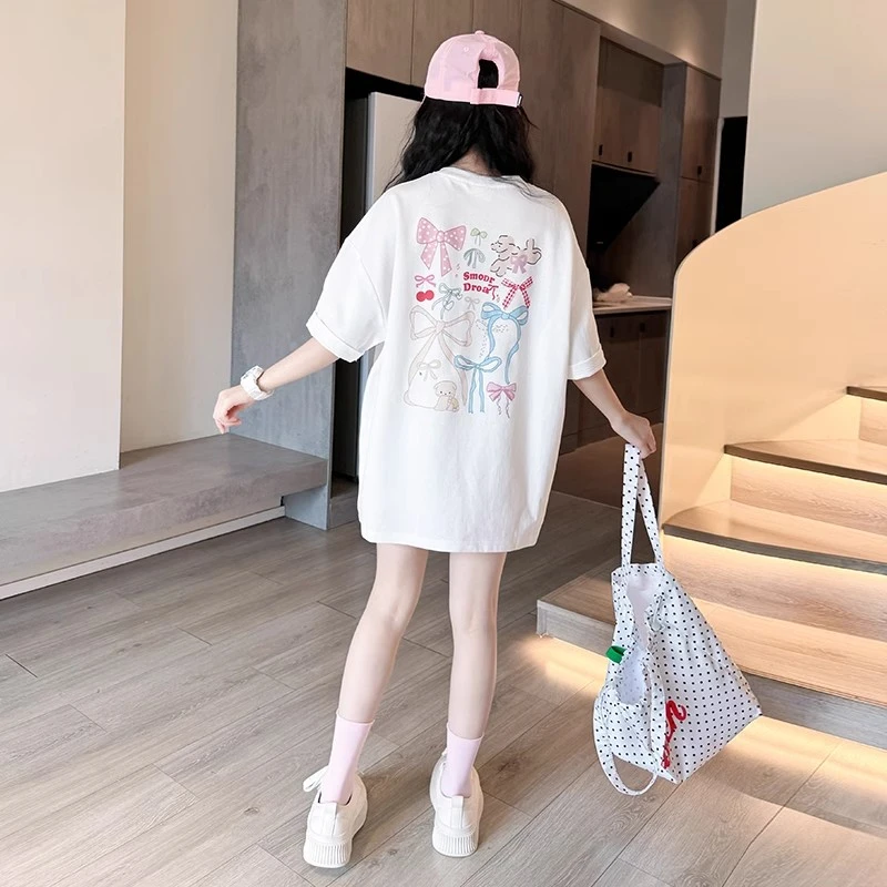 女童短袖t恤夏装2025新款儿童洋气半袖大童女孩夏季网红宽松上衣