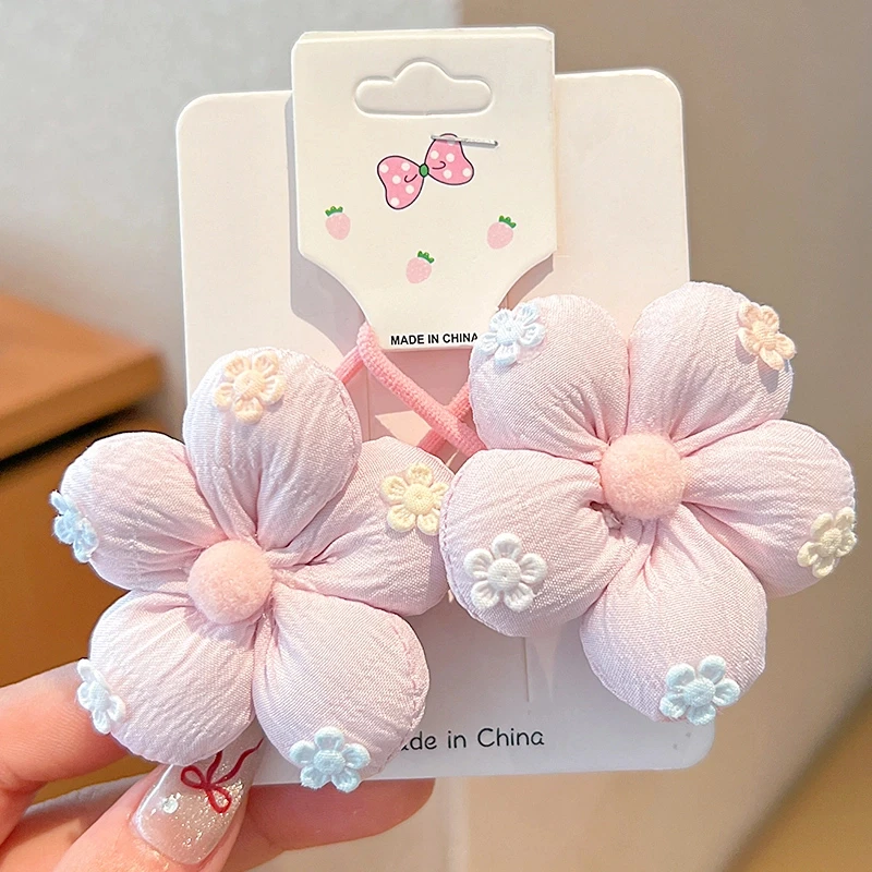 儿童粉色花朵发绳女童2025新款马尾丸子头发圈甜美可爱小女孩头绳