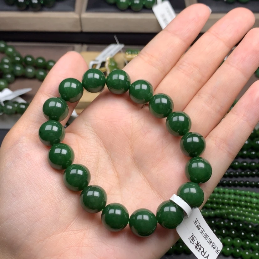【闪购商品】手串未镶嵌和田玉（碧玉）12m辣菠菜绿