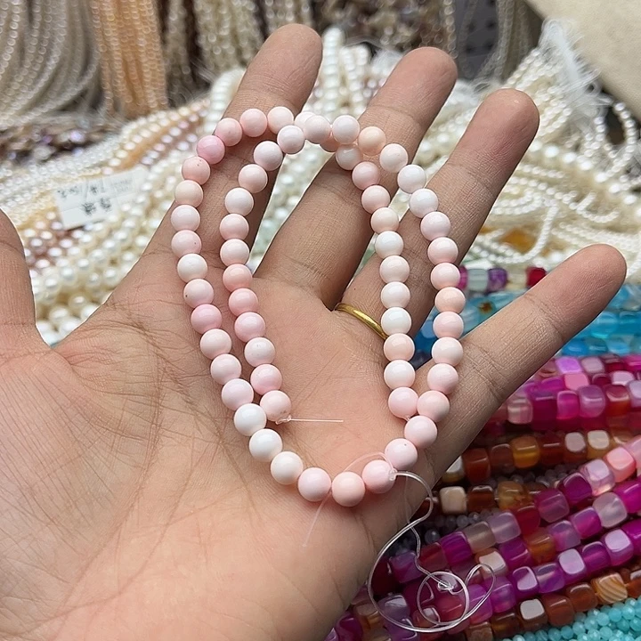 玛瑙/玉髓未镶嵌珠宝半成品一条6mm左右粉贝贝