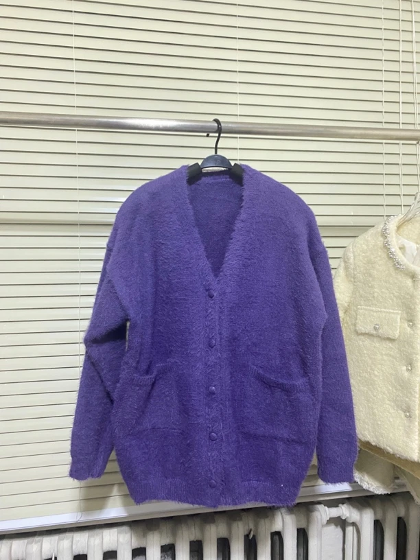 紫色开衫好看的毛衣