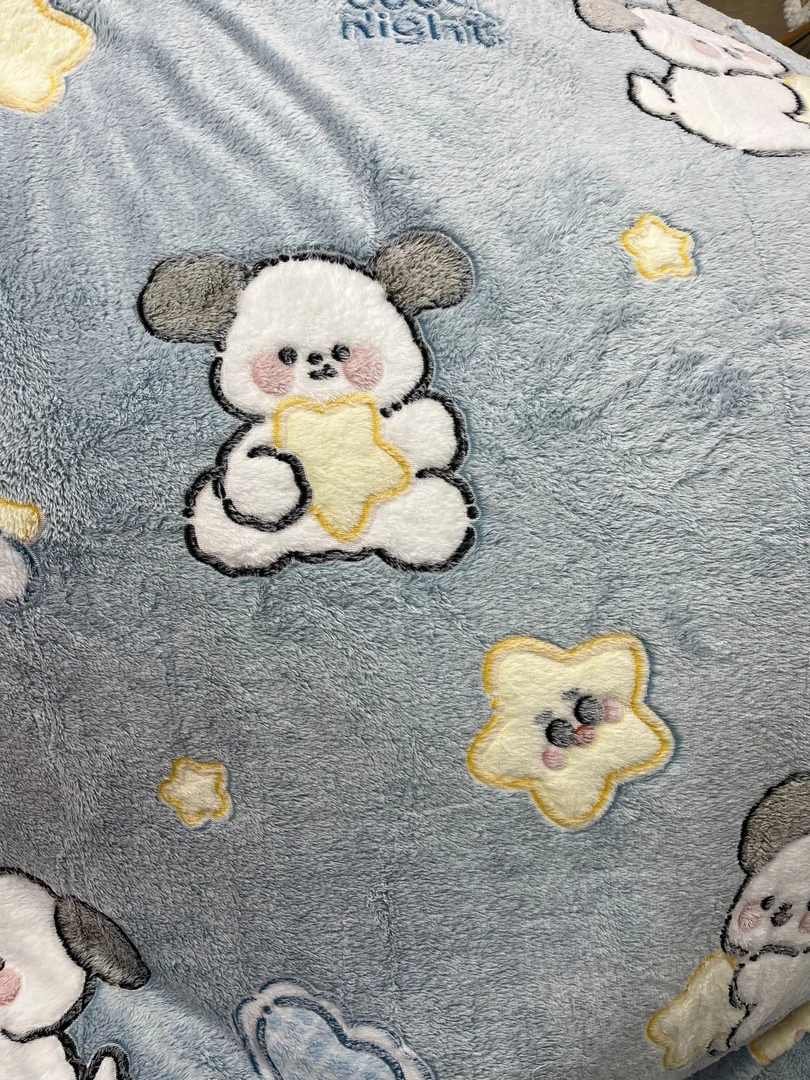 蓝色小狗盖毯220*240cm可盖可铺毯子床单2.5斤左右