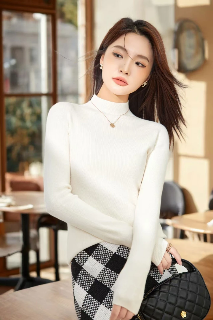 针织衫半高领收腰针织衫半高领网红纯色打底衫