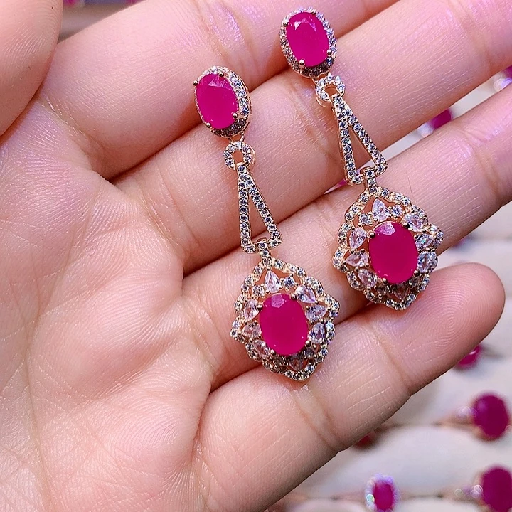 红宝石耳饰银S925镶嵌