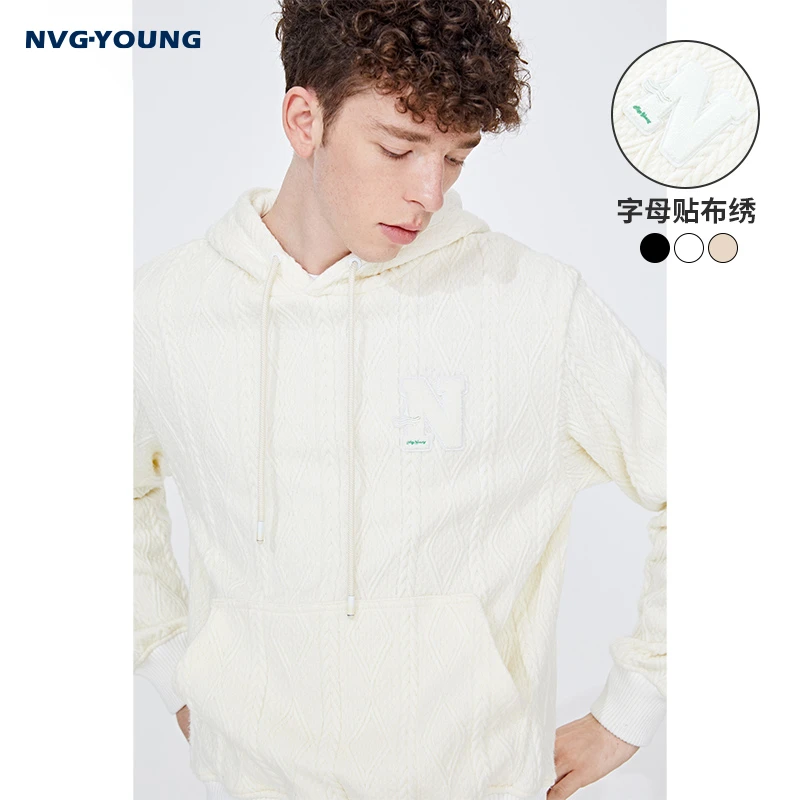 NVG·YOUNG新款春意大利小帆船连帽卫衣男潮牌白色上衣长袖针织衫
