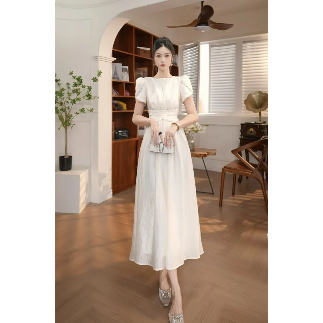 【宝总】设计感名媛轻奢收腰一字肩连衣裙15464