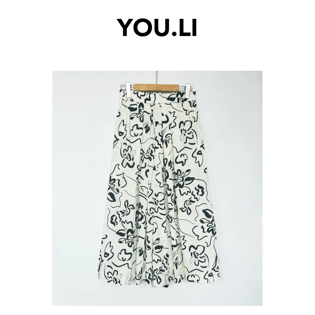 艺术感涂鸦花卉线条印花A型棉质宽松松弛感裙裤