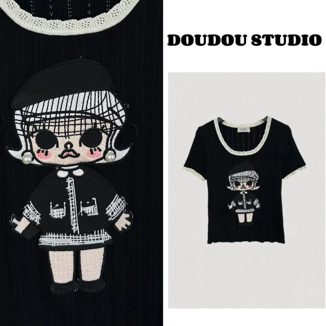 【兜兜】小香女孩 清凉感夏季新款圆领撞色针织短袖T恤 井5922B