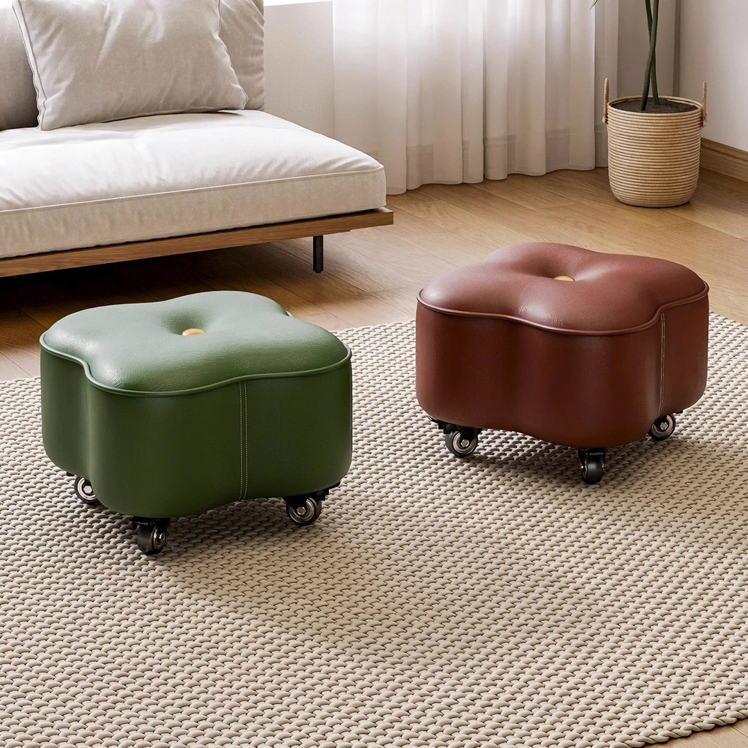 万向轮小凳子家用实木矮凳客厅静音带滑轮皮墩凳新款茶几溜溜板凳