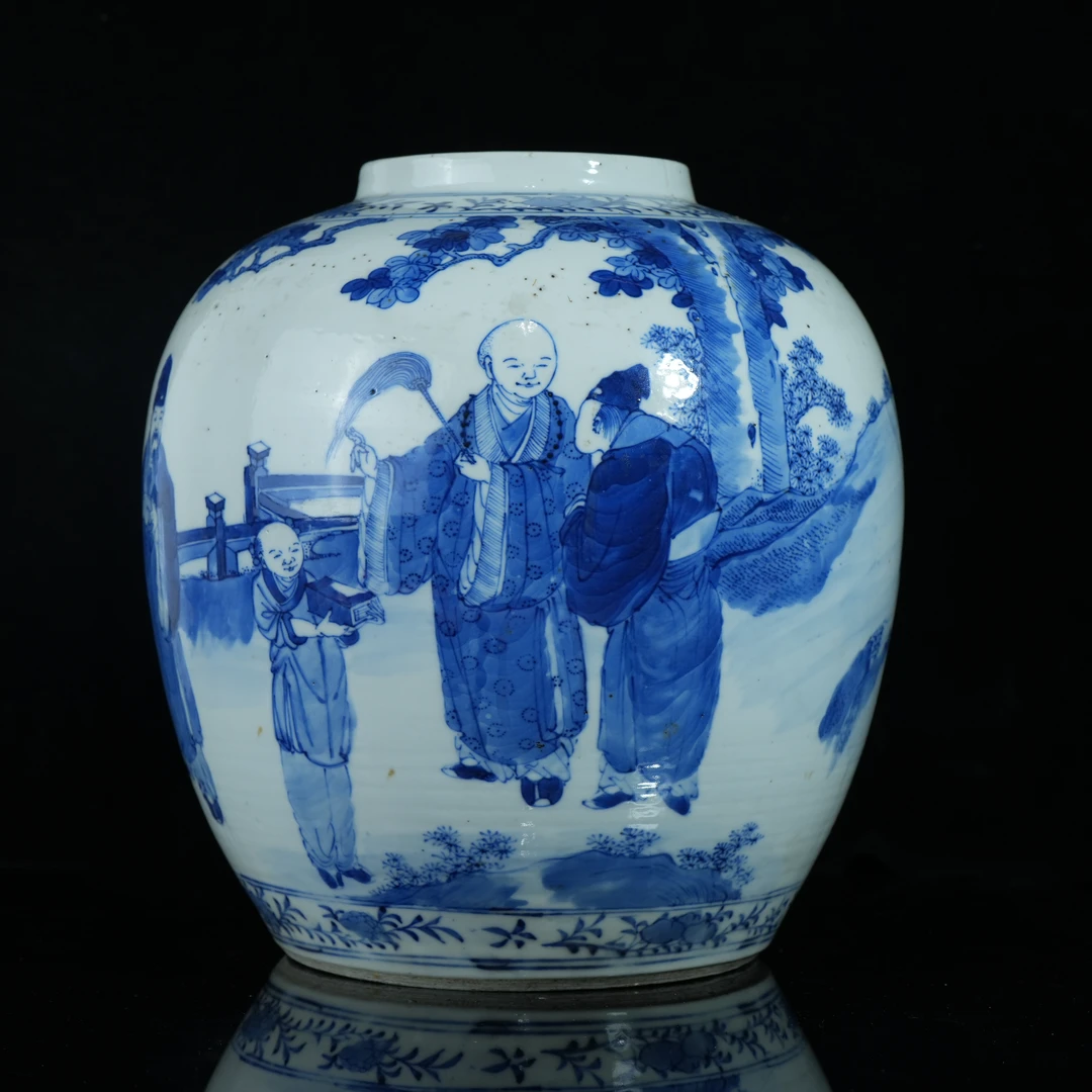 lot14885 4916 清光绪 青花人物图罐 H:26.5