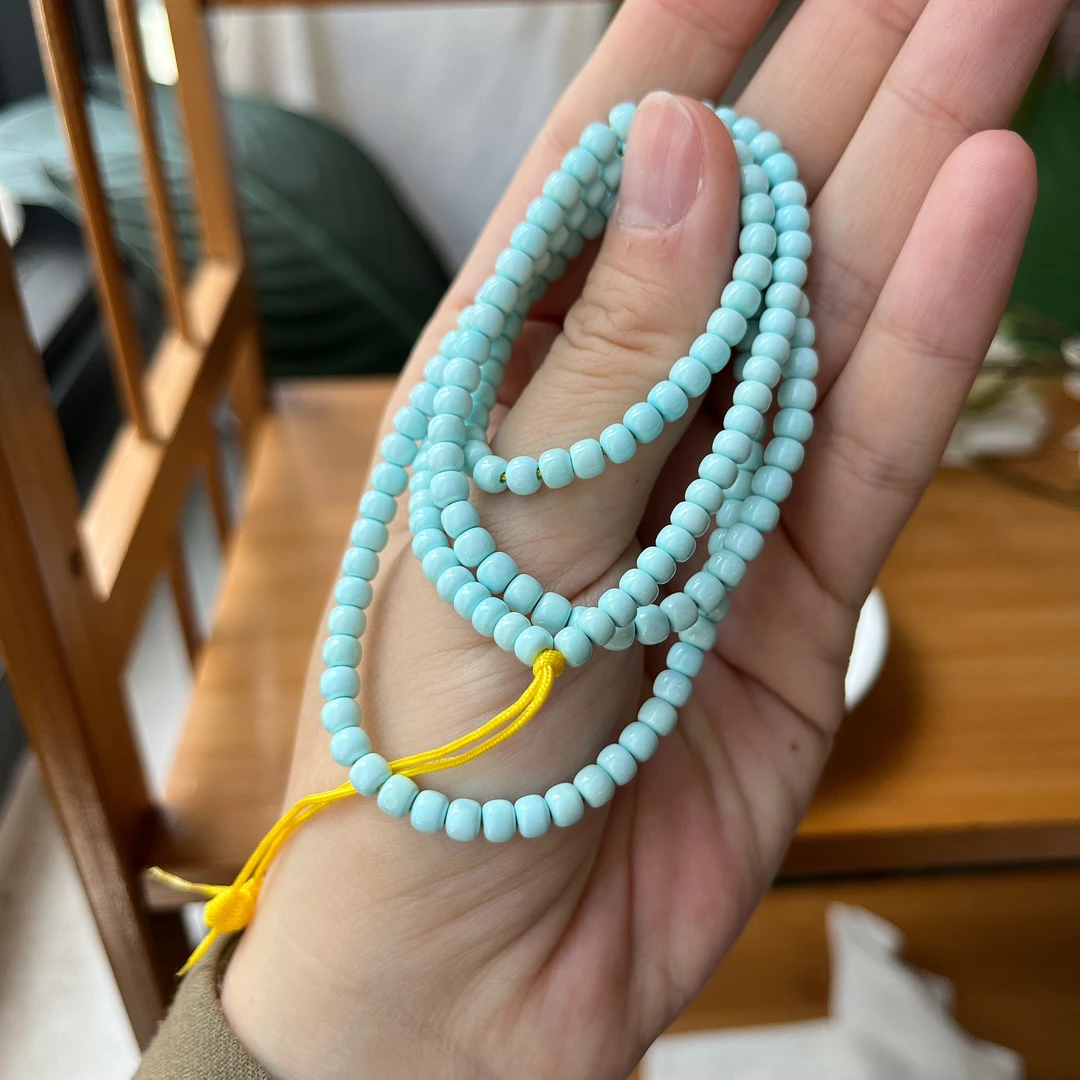 【郭老师】约4mm17g高瓷蓝绿松老型多圈手串