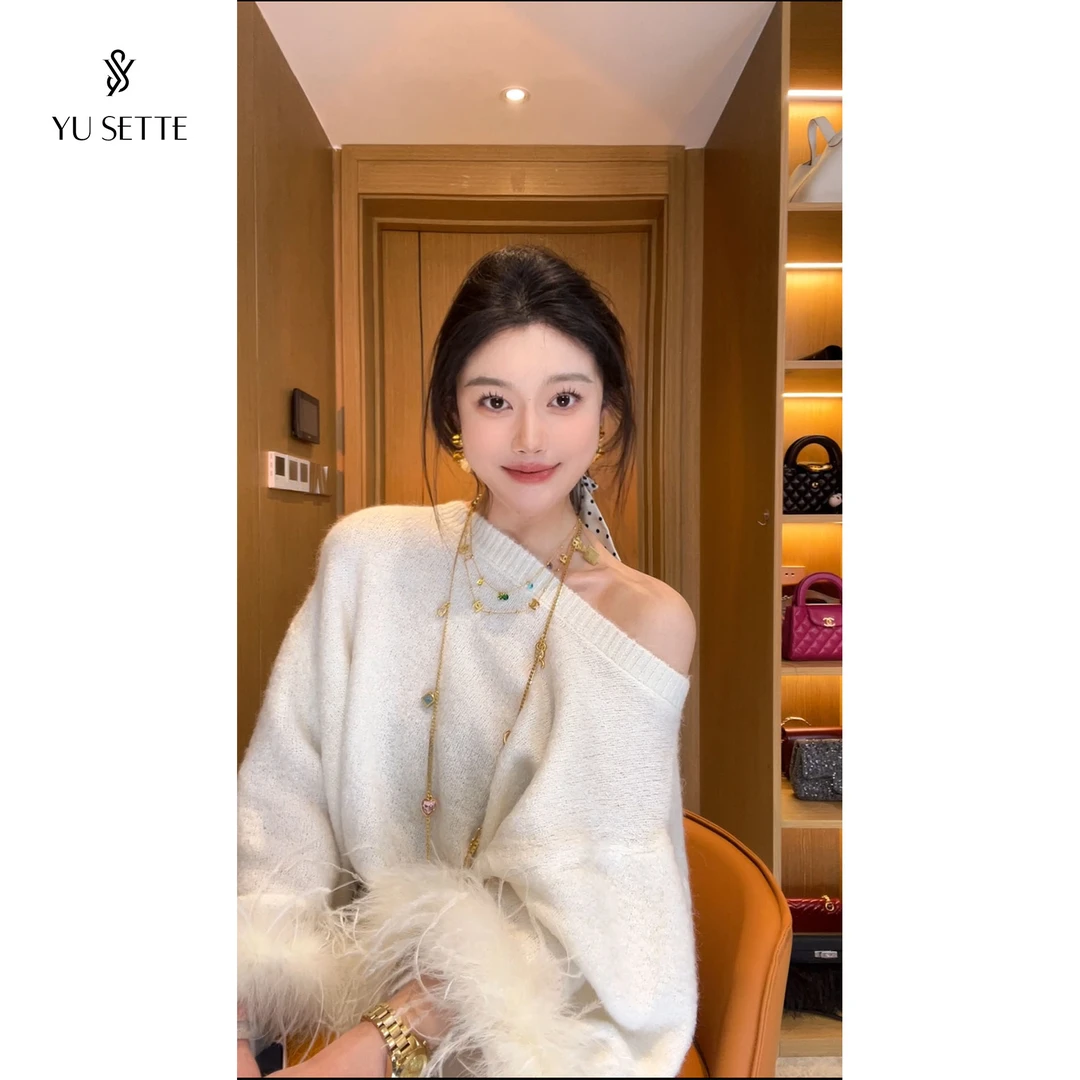 遇儿推荐【新年战袍！】气质袖口毛毛白色毛衫20240222