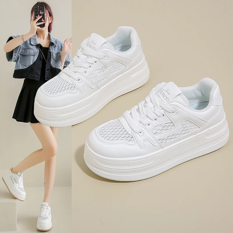 2025夏季小白鞋新款韩版ins女学生网面透气厚底增高休闲鞋板鞋