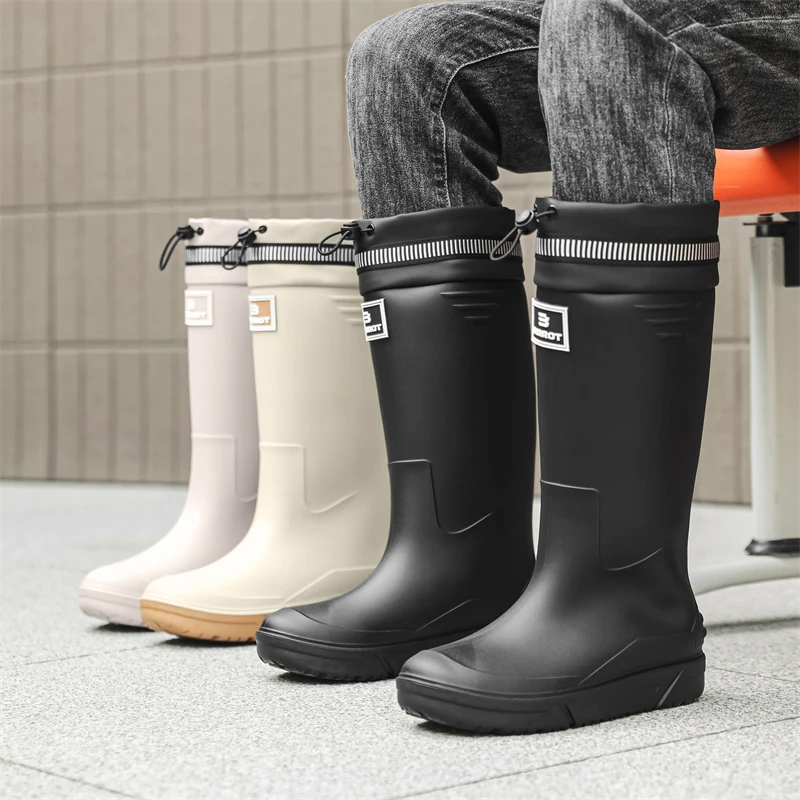 防滑高筒雨鞋男士长筒保暖束口雨靴防水鞋厨房胶鞋洗车钓鱼鞋水靴