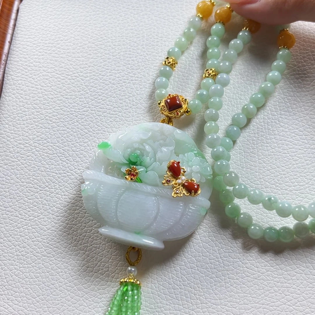 翡翠未镶嵌吊坠(赠链)花篮紫