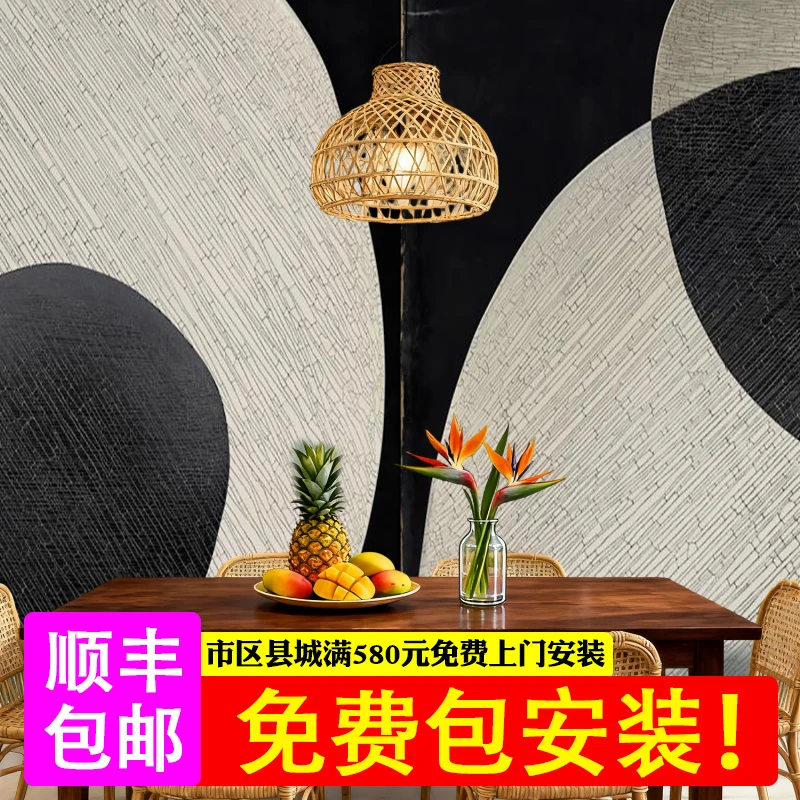 3d立体东南亚风格餐厅壁纸卧室床头电视背景墙壁布沙发背景墙壁画