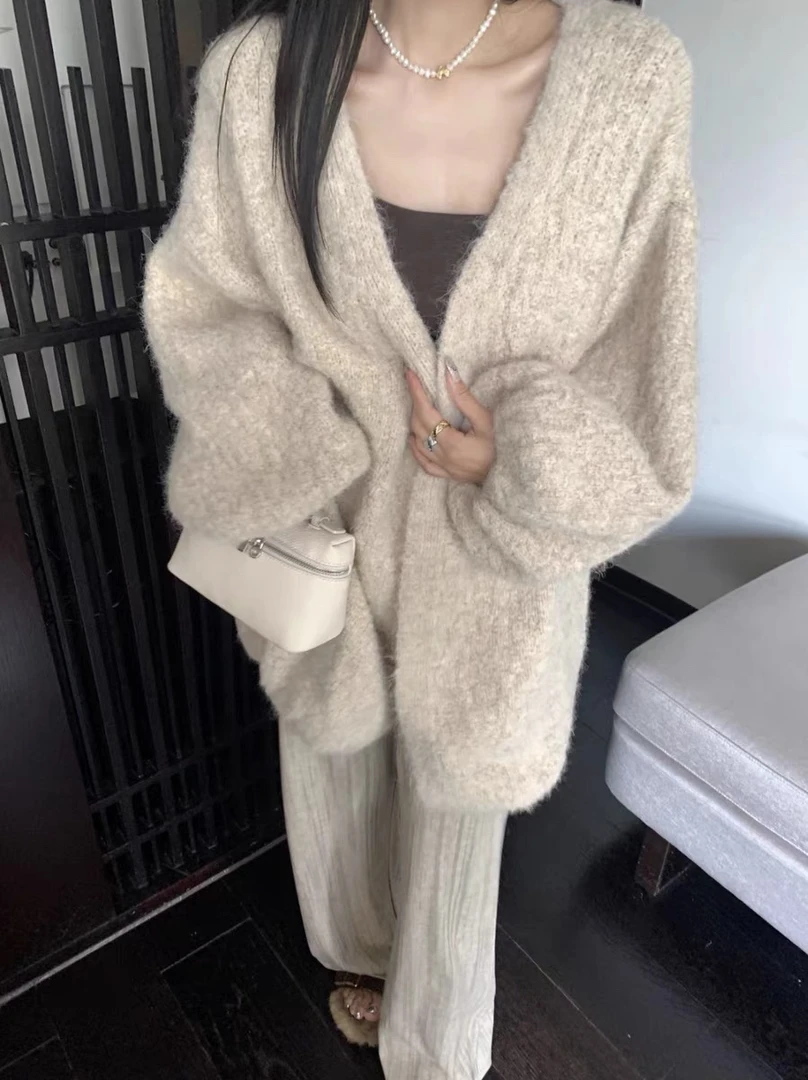 针织女毛针织衫赫本风加厚针织衫连帽长款针织衫加厚