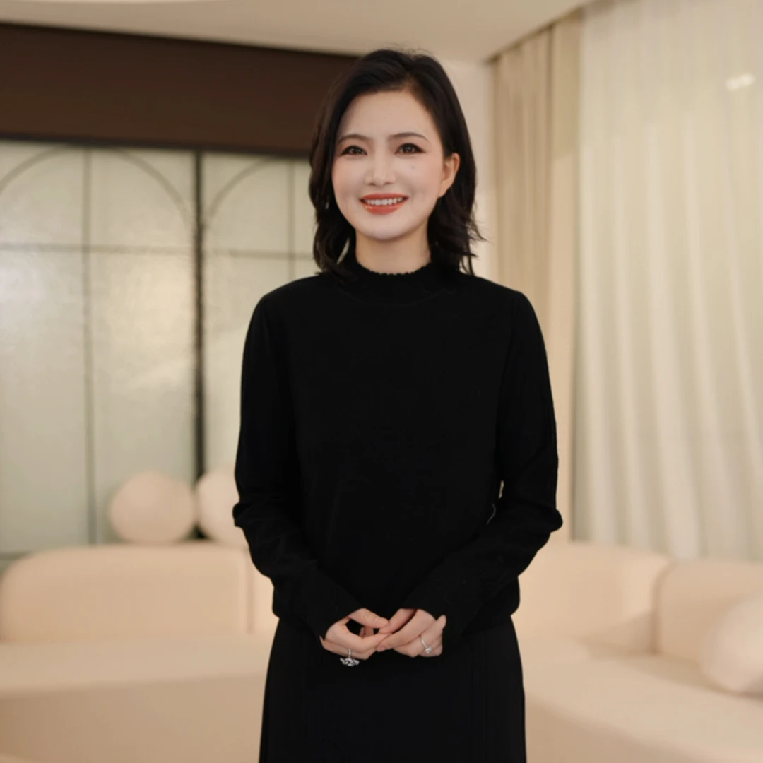 枫竺阿楠anan木耳边半领软糯全羊毛针织衫衣服女装秋冬套头毛衣