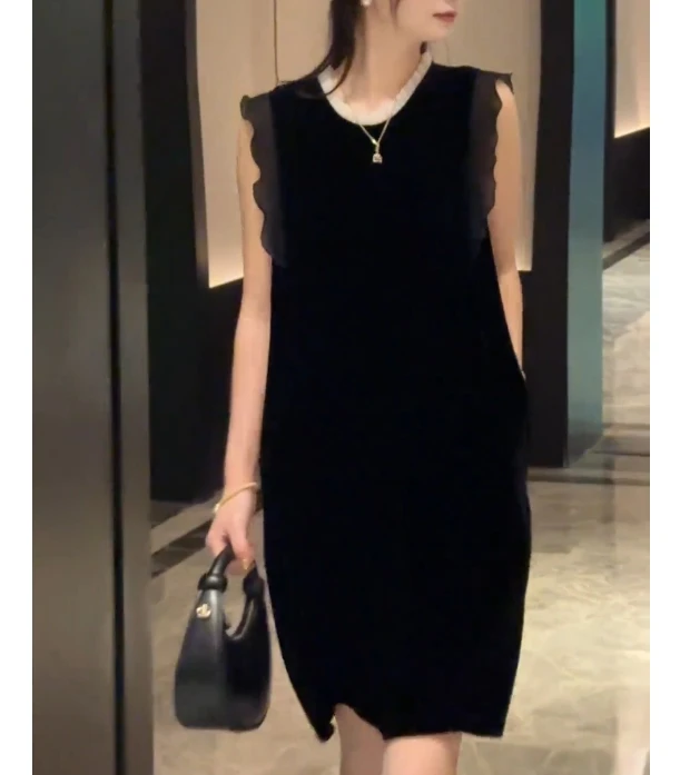 夏季圆领短裙宽松显瘦无袖连衣裙黑色韩版FJ62077