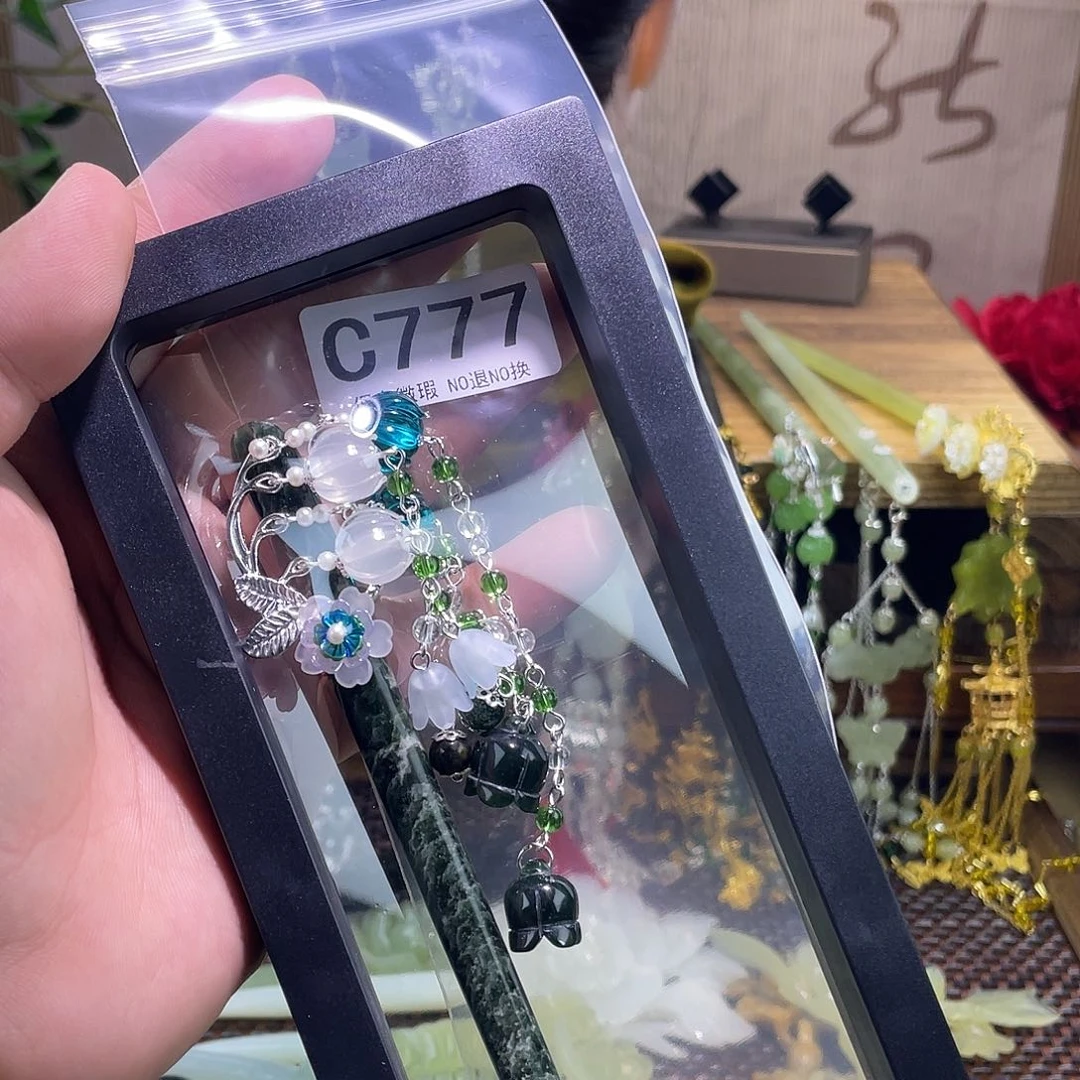 蛇纹石玉未镶嵌发饰ᥫ****