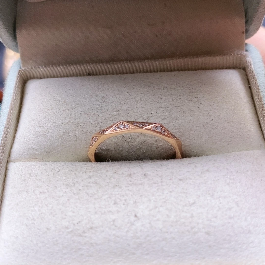 钻石戒指/指环18K金镶嵌k玫几何窄版戒指