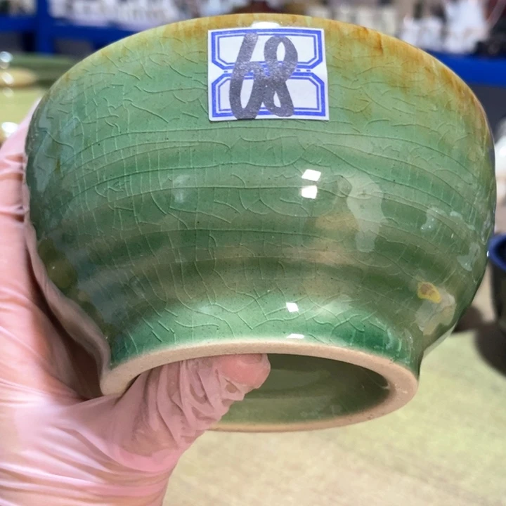 瓷片陶瓷品五厂洒金帝王绿碗直径12
