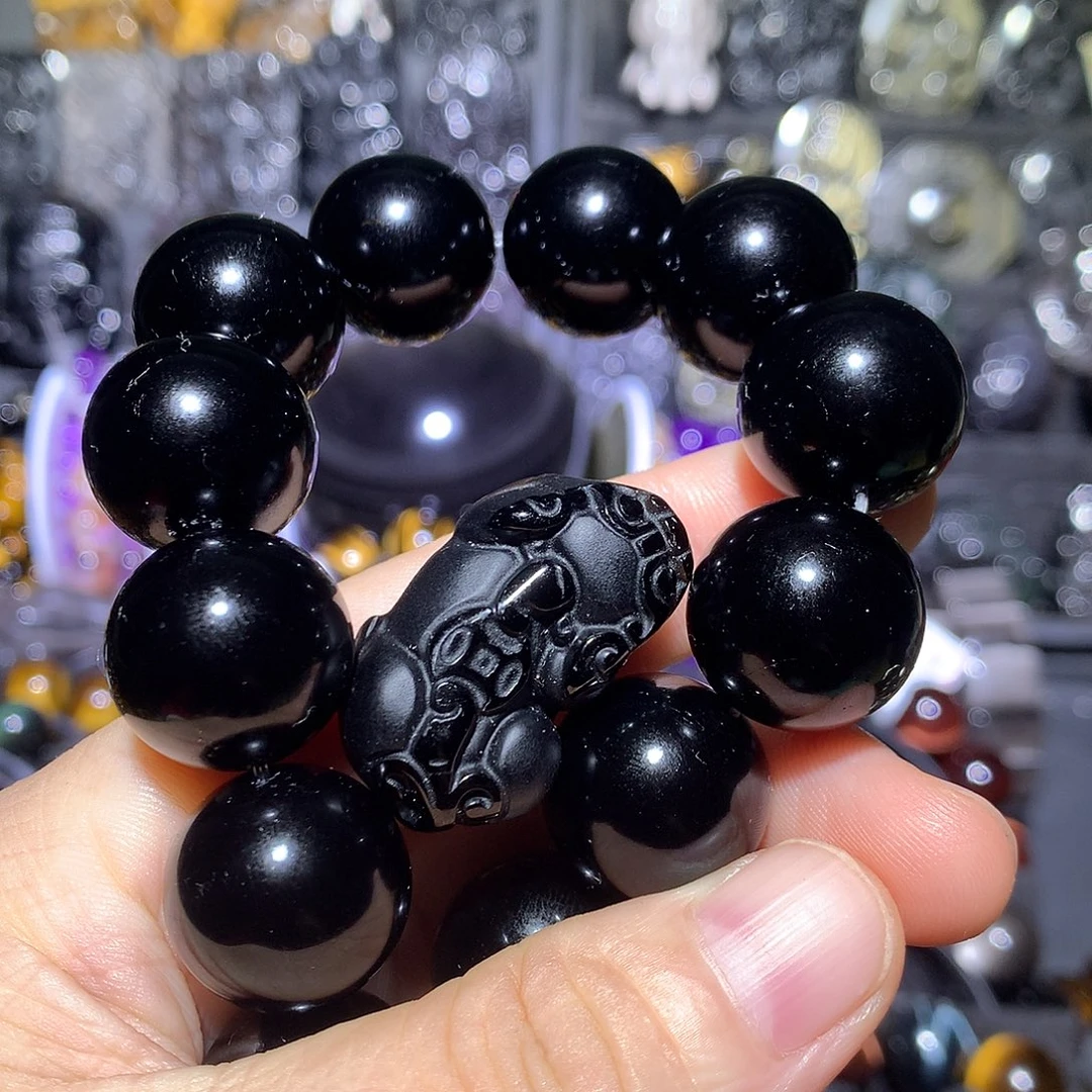 道***然黑曜岩未镶嵌手链