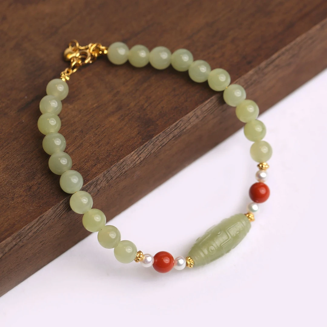 预售新疆和田玉甘黄九眼手链RB243202尺寸约6mm