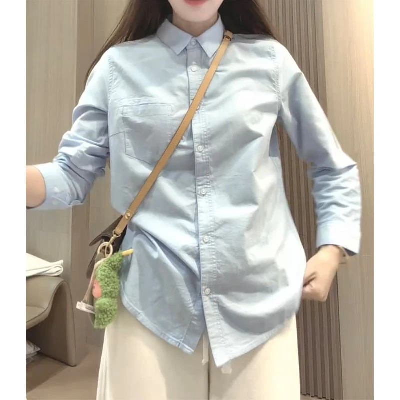 萱贝纯气质减龄百搭长袖衬衫女2025秋冬新款设计感POLO领衬衣打底