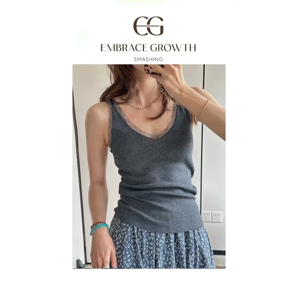 蕾丝拼接背心/EMBRACE GROWTH/简约小众针织打底25ss春夏 25AS071