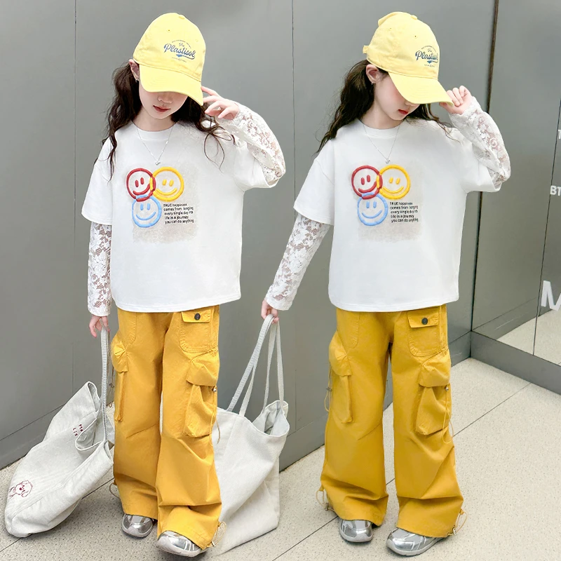 女童运动套装春秋款2025春装新款女大童洋气时髦卫衣工装裤两件套